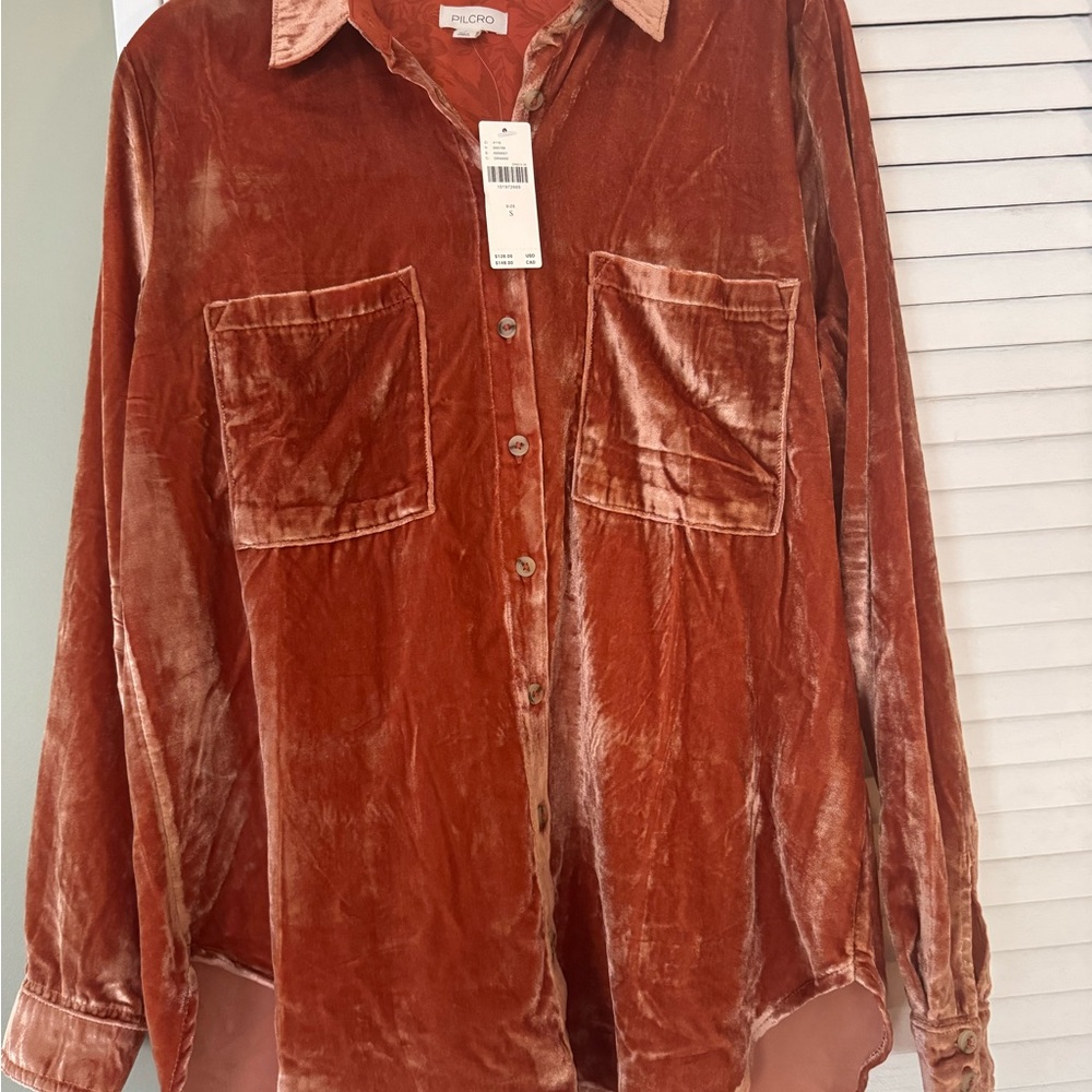 Pilcro Velvet Shirt in Orange from Anthropologie